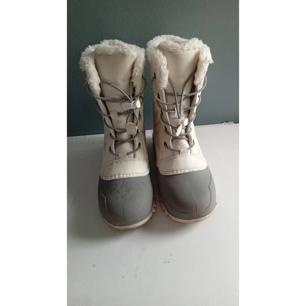 Winter Snow Boots Lace Up Faux Fur‎ Trim Gray Rubber Bottom